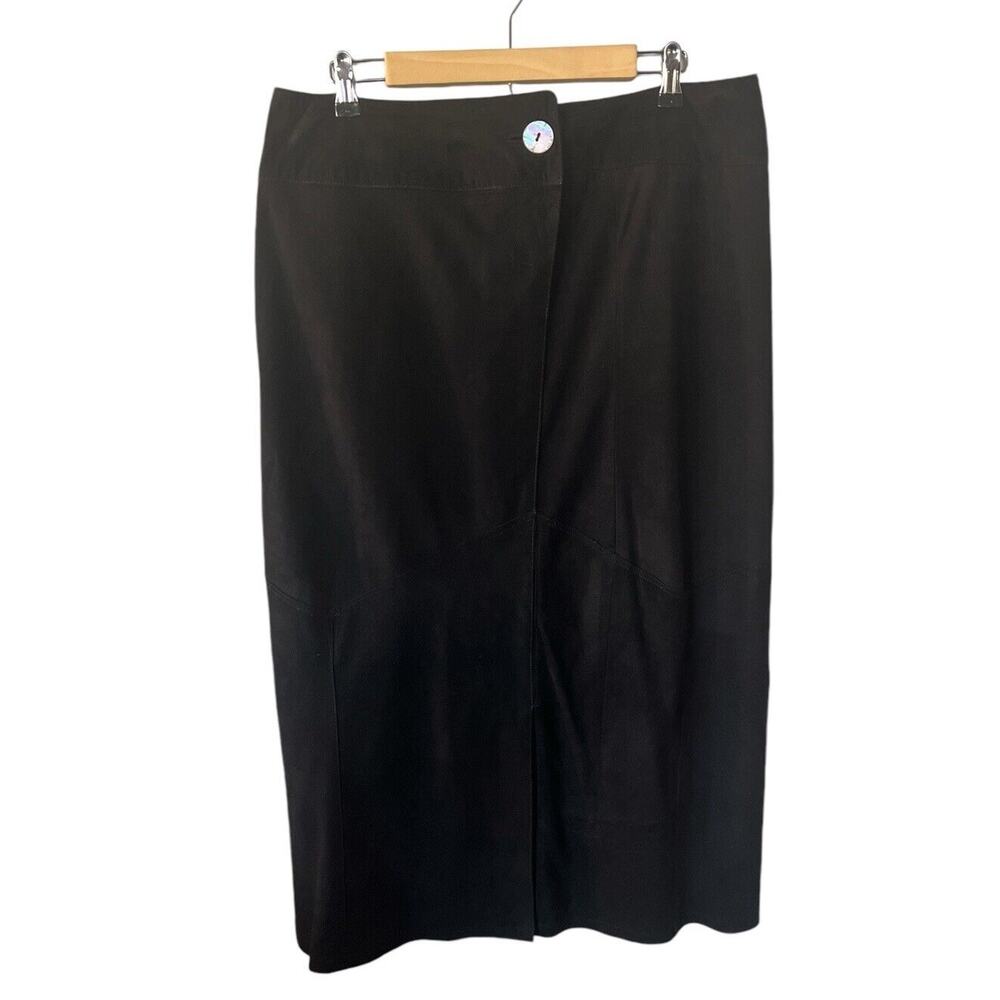 VTG Lanna Black Suede Slightly Asymptomatic Seam Midi Skirt Size 14/16